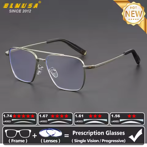 BLMUSA Ultralight Aviator Frame Progressive Prescription Glasses Men Retro Business UV Protection Ph