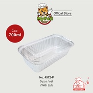 4572-P MyChef Dulang Aluminium dengan Penutup Plastik - 5 Keping/Paket / MyChef  Aluminium Foil Tray