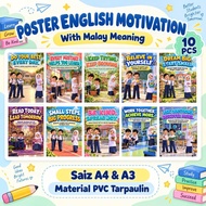10pcs Poster Banner Motivation English with Meaning in Bahasa Melayu A4 & A3
