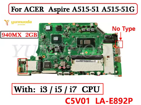 C5V01 LA-E892P For ACER Aspire A515-51 A515-51G laptop motherboard With i3 i5 i7 CPU 940MX 2G GPU 4G