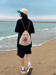 Nazhas Same Style Bag Japanese Ball Chain Embroidered Pink Carousel Eco-Friendly Bag Canvas Bag Back