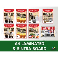 Coke Float, Cheesy Sweet Corn Overload, Ice Tube 1kg 3kg, Graham in a Cup, Fresh Vegetables Signage