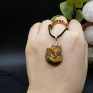 Mặt hồ ly cửu vĩ 9 đuôi đá T.A mắt hổ chế tác thủ công hoàn toàn tự nhiên nâu vàng mệnh thổ-kim