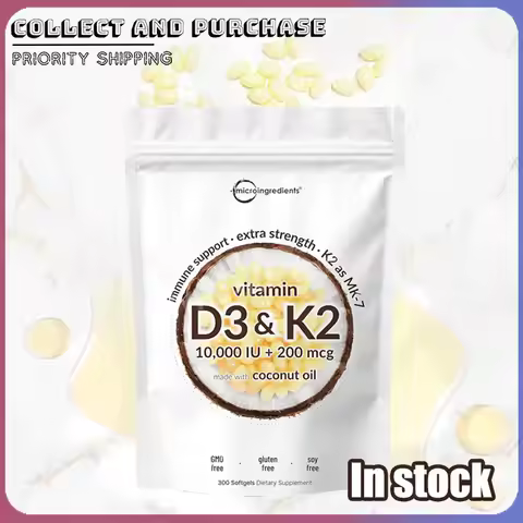 Vitamin D3 10000 IU + K2 MK-7 200 mcg Softgels with Coconut Oil 2-in-1 Vitamin D & K Complex Daily S