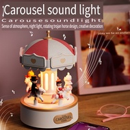 Carousel Music Box Night Light, Bedside Ambient Lamp, USB Rechargeable, Desktop Bluetooth Speaker MG