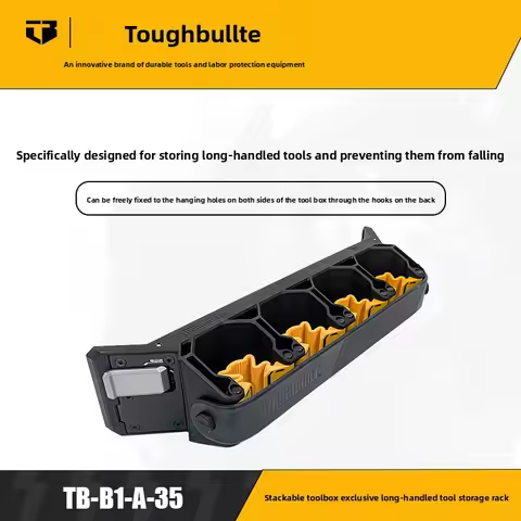 TOUGHBUILT A pair of long-handled tool storage racks for stacked toolboxes