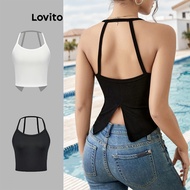 Lovito Casual Tank Top Plain Backless Crop Tank Top for Women L74ED103 (Multi-color)