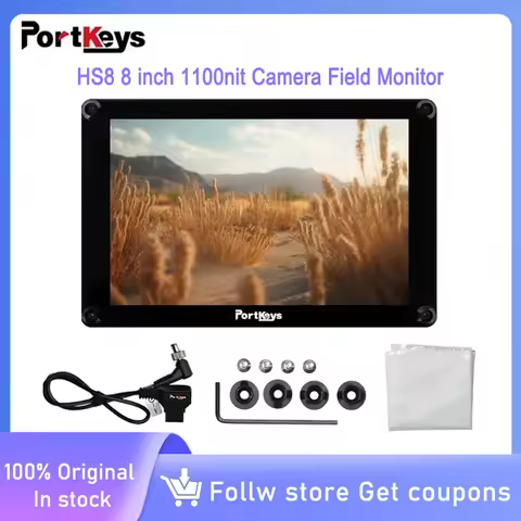 Portkeys HS8 Camera Field Monitor 8" 1100nit Brightness 1920x1080P Dual NP-F Battery Plates 3D LUT 4