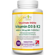 Incite Nutrition Vitamin D3 4000 IE + K2 (MK7) 100 µg – 180 hochdosierte Tabletten - Premium-Qualitä