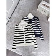 (Salt Fragrance) Horse embroidered horizontal striped cardigan - code 5208