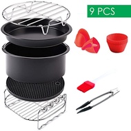 Air Fryer Accessories 7in Inch 9-Piece Set Cake Basket Grill Heat Insulation Gloves Suitable for 3.2