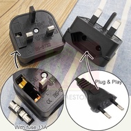 🔥Ready Stock🔥Euro 2 Pin Plug To UK 3 Pin Plug Adapter With Fuse - 5 Amp EU To UK Plugs Power Convert