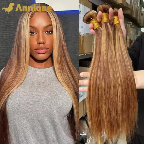 12A Highlight Straight Bundles Human Hair Bundles P4/27 Colored Ombre Honey Blonde Bundles Brazilian