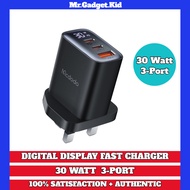 (6 Months Warranty) MCDODO 30W 3-Port Digital Display Fast Charger