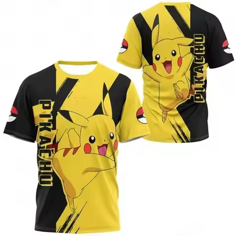 2026 New Bandai Japanese Anime Pokemon Pikachu Pokeball Print T-Shirt Men's Sports Children