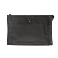 二手 Prada Vitello City 小包，小牛皮，黑色，卡袋，備用包，RFID IC 晶片，三角形 Logo，Nero 手拿包，2VN014