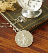 古董法國信仰教堂十字架耶穌基督銀色雙面項鍊 N670