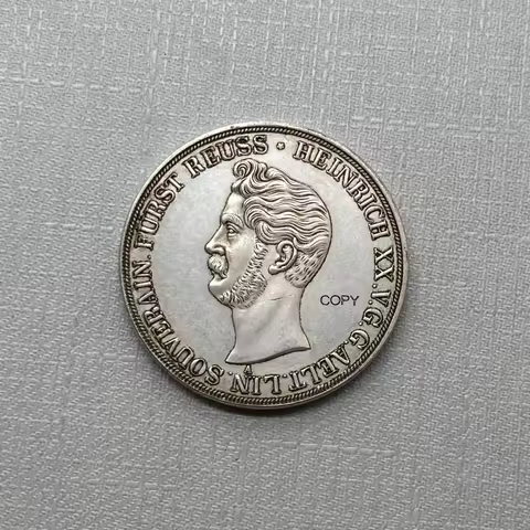German States 1841 A 2 Thalers 3 1/2 Gulden Henry XX Reuss Greiz Metal Plated Silver Copy Souvenir C