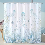 Nautical Sea Jellyfish Shower Curtain Teal Summer Ocean Life Beach Cool Shower Curtain Bathroom Deco