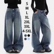 S-5XL~Long jeans pants for women 牛仔裤 长裤 girls blue black denim straight wide leg jeans for women loo