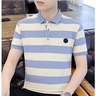 Polo Shirt Short Sleeved Men's Summer Trendy Striped Men's Top Loose Lapel T-shirt Men's M-5XL