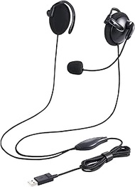 Elecom HS-EH02UBK Headset, Ear Hook, USB Connection, Microphone, Binaural, Remote Work, Black