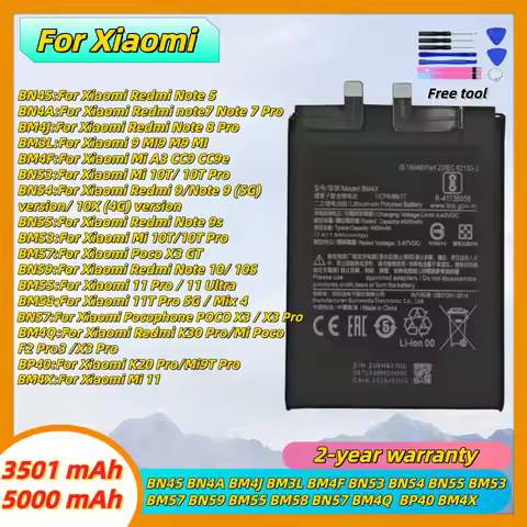 New lithium Battery For Xiaomi MI Redmi Note K20 K30 Pro 5 7 8 9 9S 9T 10 10X 10T 10X 11T 11 Ultra 1