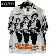 Wacko Maria 白色 x 黑色人造絲《德州電鋸殺人狂》短袖開領襯衫 L 碼 [二手]