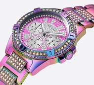 代購GUESS女士W1180G3手錶女hiphop嘻哈滿盤七彩水晶閃耀潮流滿天星石英女錶礦物強化玻璃鏡面精鋼錶帶鑲鉆