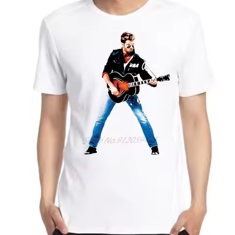Classic Graphic T Shirts George Michael Guitar Printed Pattern O-neck T-shirt Cotton Oversized t-shi