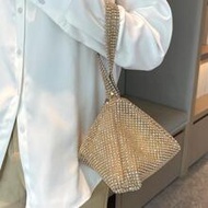 Lightweight, Business Casual Rhinestone Decor Bucket Bag Mini Drawstring Design, Clear Bag Pearl Bag