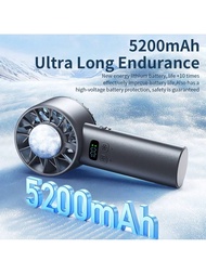 Summer Portable Handheld USB Cooling Fan, 5200mAh Power Bank, 5V/1A, Digital Display, Tabletop/Uprig