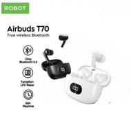 Robot Headset T70 Bluethooth Original TWS Deep Bass Bluetooth dengan Tampilan LED!