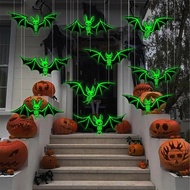 Halloween Fluorescent Light Bat Decor Haunted Glowing Green Bats Glowing Eerie 3DBat Hanging Bats Ha