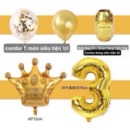 Birthday Balloon Combo 7 Piece Crown Number Birthday Party Decoration Balloon