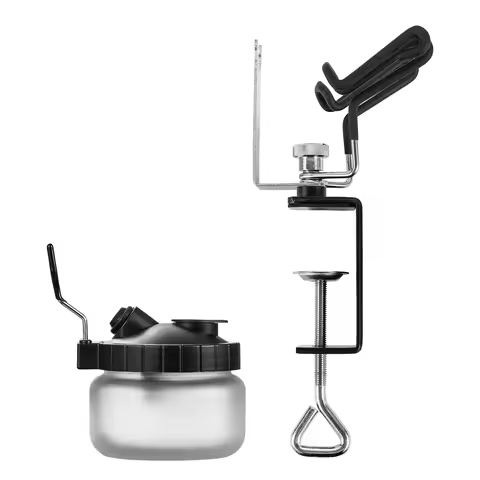 Nasedal Universal Airbrush Holder Two-Brush Holder Clamp-on Table Stand with Universal Spray Out Pot