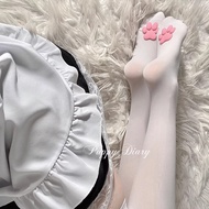 Kawaii Cat Paw Pink And Black Over Above Knee 3D Kitten High Socks Japanese Style Women Cosplay Stoc