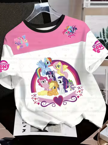 Men's Women's Short Sleeve T-shirt Tops My Little Pony Boys Girls Family Kids T-shirt Tops Summer Ca