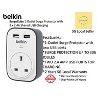 🔥SG READY STOCK🔥Belkin BSV103sa SurgeCube 1 Outlet Surge Protector with 2 x 2.4A Shared USB Charging
