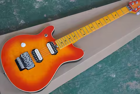 Left Handed 6 Strings Electric Guitar with Gradient Color of Orange-yellow and Dual Pickup Offer Cus
