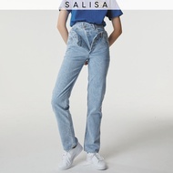 SALISA - JEANS Double Overlap High Waist Bleach Blue กางเกงยีนส์ขายาว