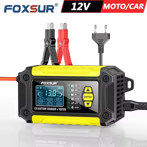 FOXSUR 12V 6A FTC-1206 Car Battery Charger 2 in 1 Smart Battery Tester Charger for Lead Acid AGM GEL