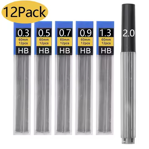 1-12Pack 0.3/0.5/0.7/0.9/1.3/2.0mm HB Leads Refill For Mechanical Pencil Replacement Refill Leads HB
