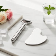 Dual-Tip Face Roller & Heart-Shaped Gua Sha, 2pcs 304 Stainless Steel, For Eye/Neck Skincare Massage