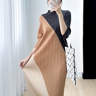 Issey Miyake Dress Female 2025 Summer Niche Design Slim Color Matching Straight Skirt Elegant NEW Ja