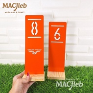 [ MACJleb ] ACP Aluminum Table Number ORANGE Custom Wooden/ PremiumELEGAN - 25x8 cm