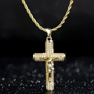LENDE 14K Gold-Plated Men's Cross Necklace, Using Advanced Nanotechnology Cuban Figaro Miami Chain