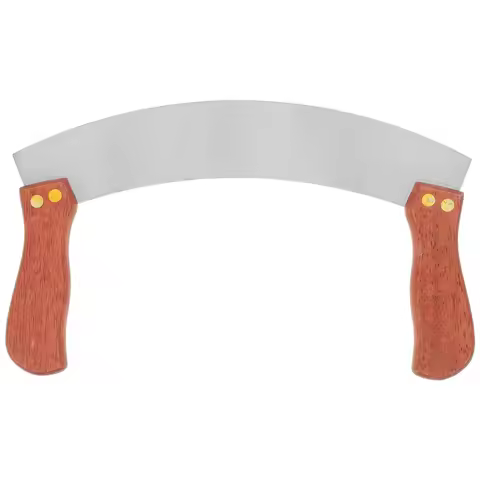 Stainless Steel Cheese Double Handle Pizza Cutter Curved Sharp Blade Knife Wood Swing Fruit Nut Minc