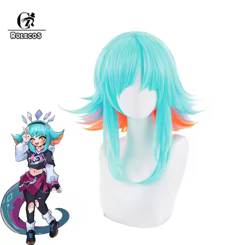 ROLECOS LOL KDA Super Fan Neeko Cosplay Wig 35-40cm Mixed Color Women Cosplay Wigs Heat Resistant Sy