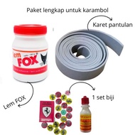 Paket untuk karambol 1 Lem FOX 150gram/1 Karet pantulan/1 Set Biji Random